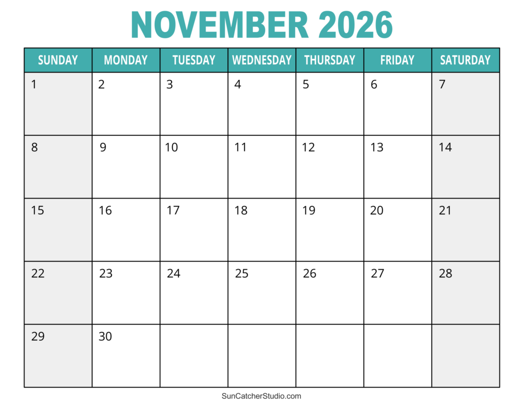 November 2026 Calendar Free Printable DIY Projects Patterns 