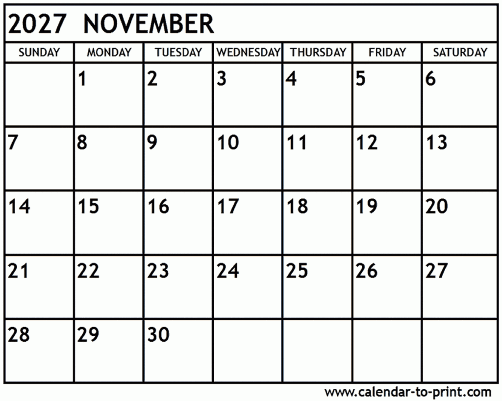 November 2027 Calendar Printable