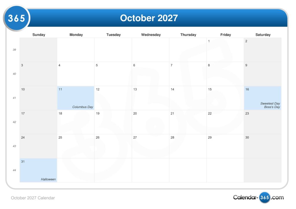 October 2027 Calendar