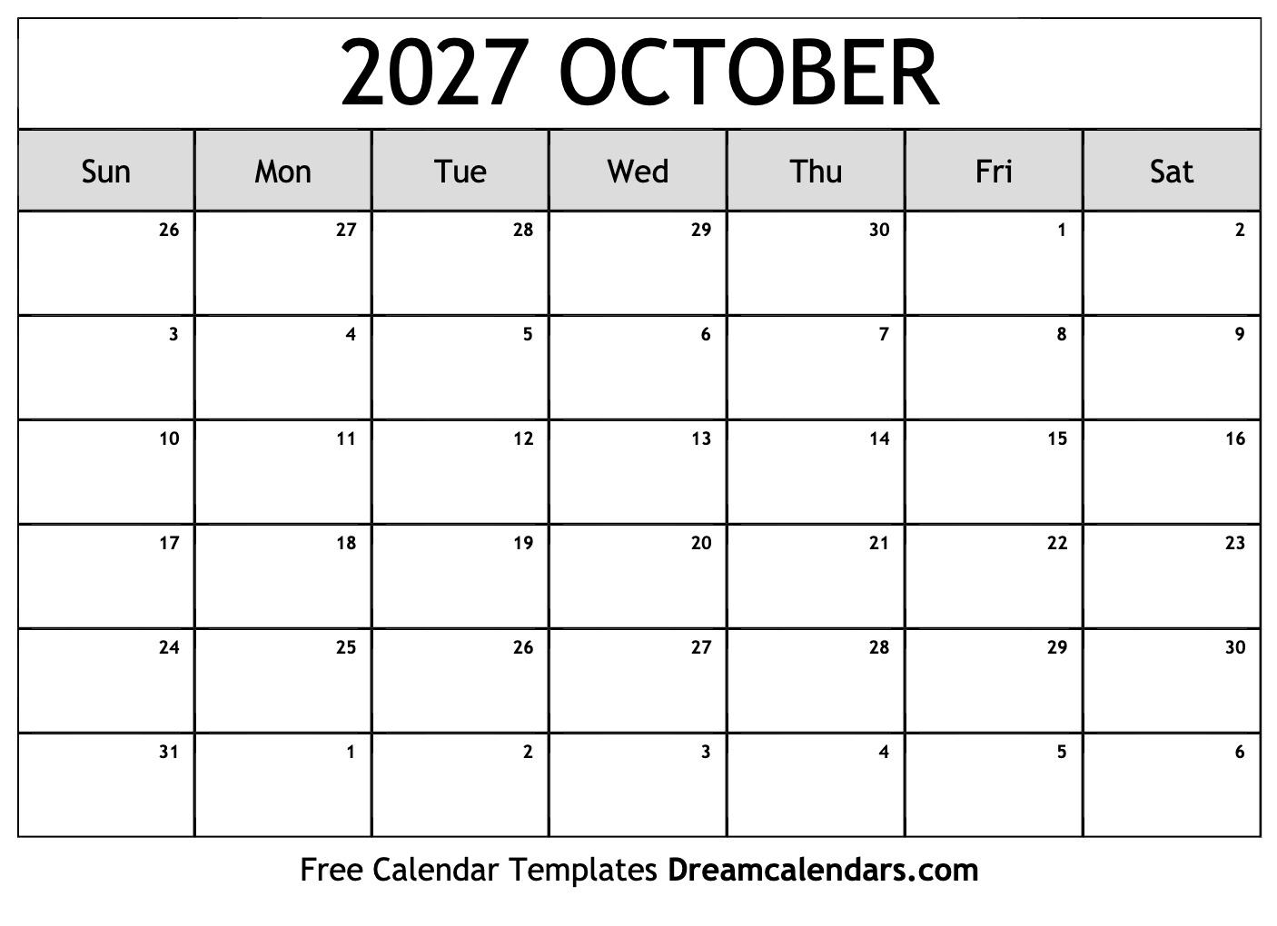 October 2027 Calendar Free Printable With Holidays And Observances