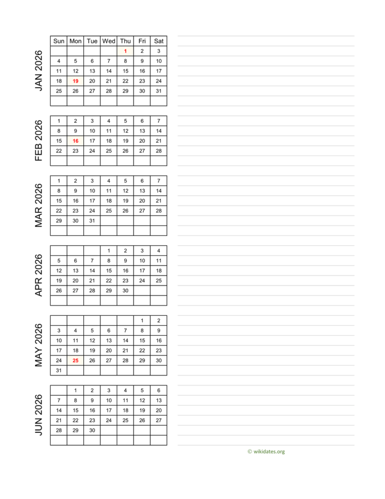 Printable 2026 Calendar WikiDates