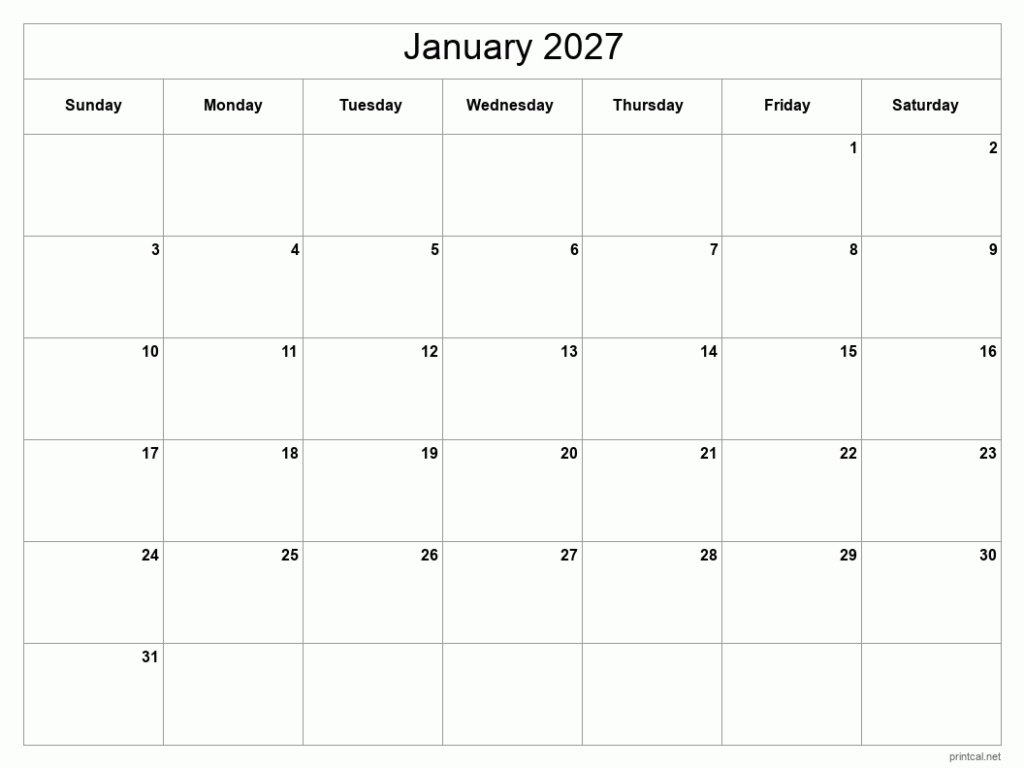 Printable January 2027 Calendar Free Printable Calendars