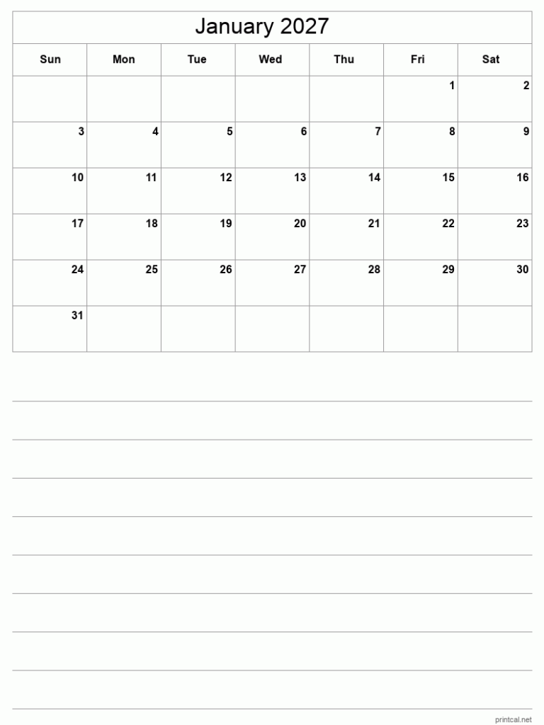 Printable January 2027 Calendar Free Printable Calendars