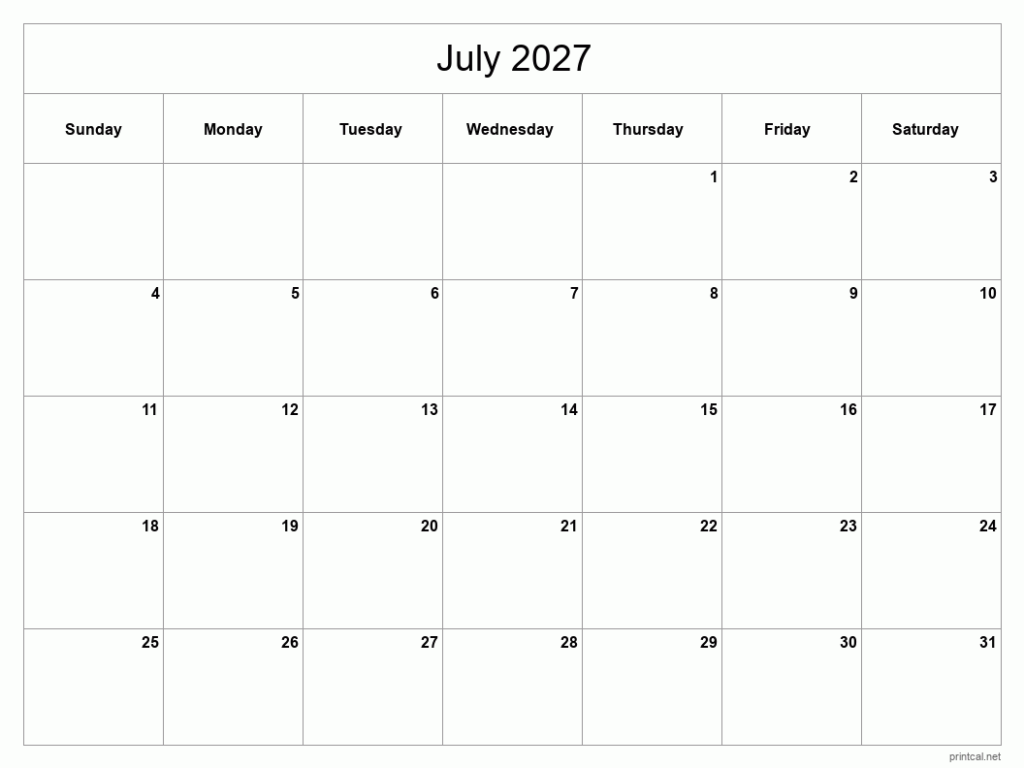 Printable July 2027 Calendar Free Printable Calendars