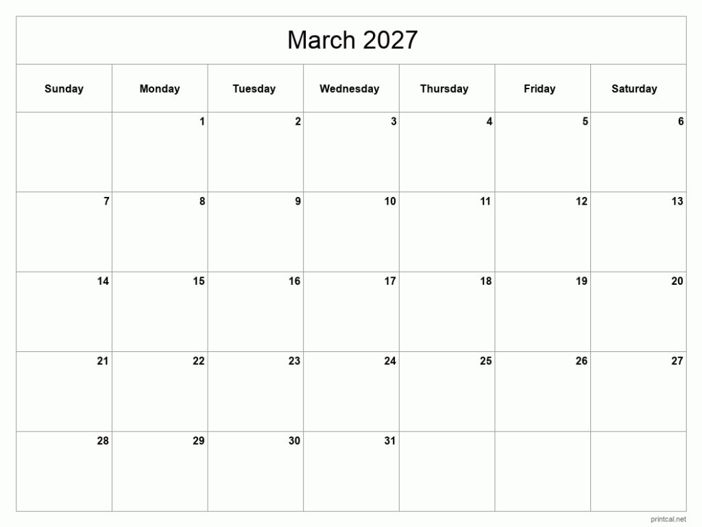 Printable March 2027 Calendar Free Printable Calendars