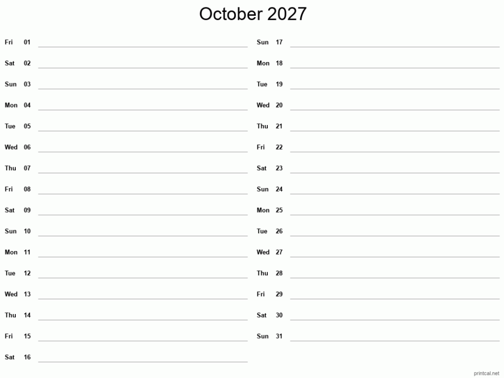 Printable October 2027 Calendar Free Printable Calendars