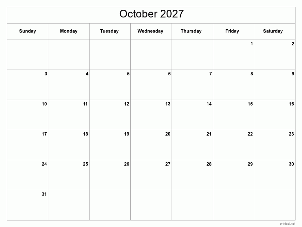 Printable October 2027 Calendar Free Printable Calendars