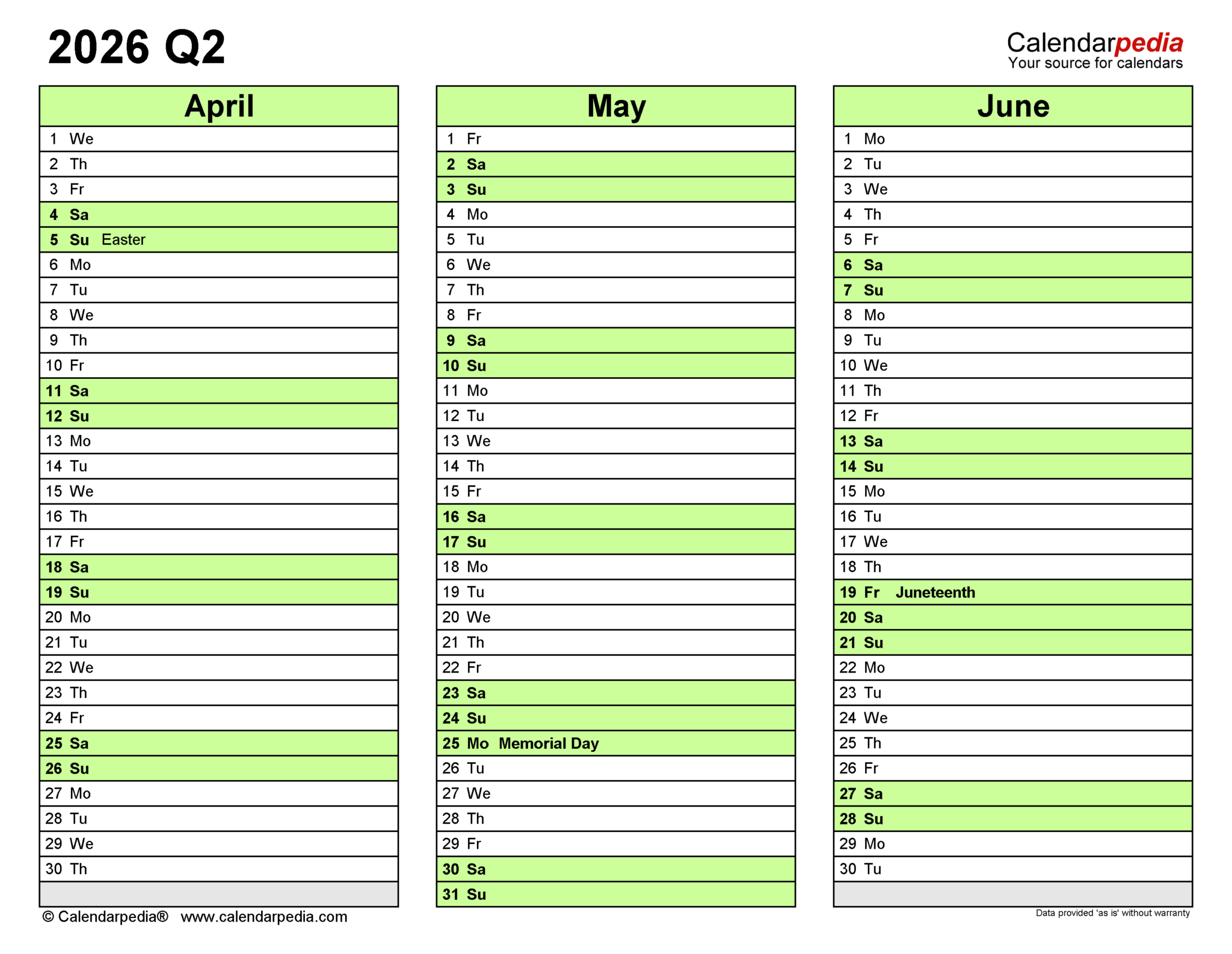 3 Month Calendar 2026 - Free Printable Calendar