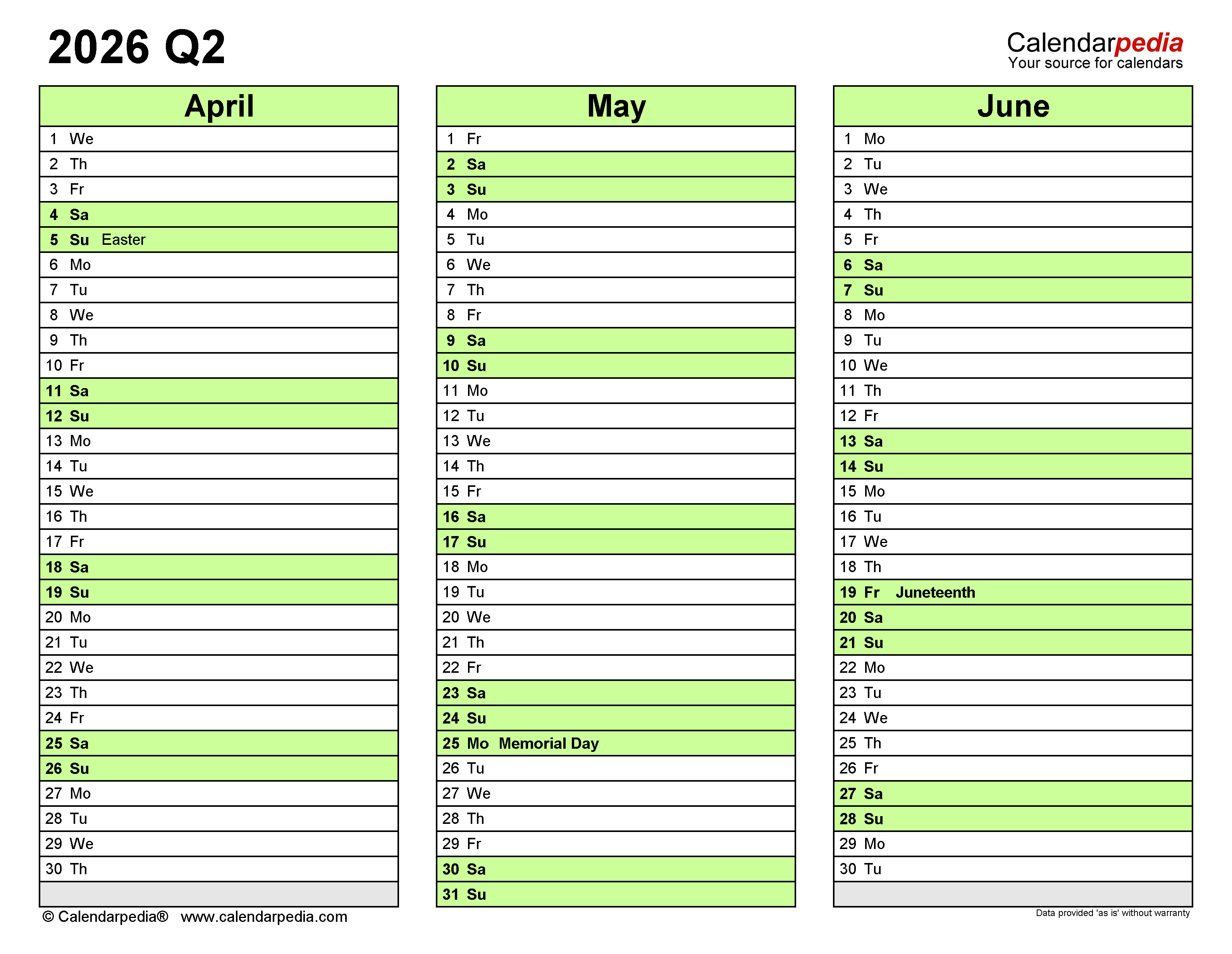 Quarterly Calendars 2026 Free Printable PDF Templates