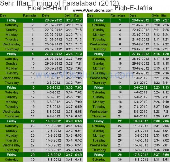 Ramadan Calendar Faisalabad Paki Mag