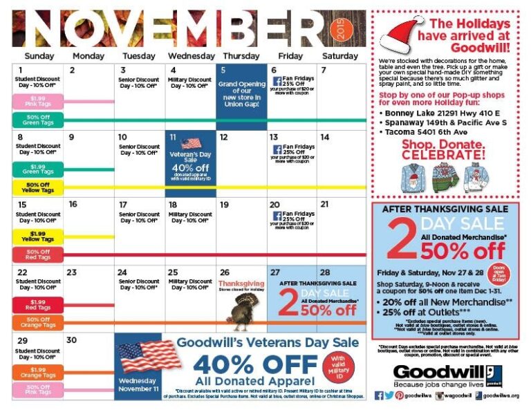 Sales Event Calendar Goodwill Goodwill Shopping Goodwill Sales 