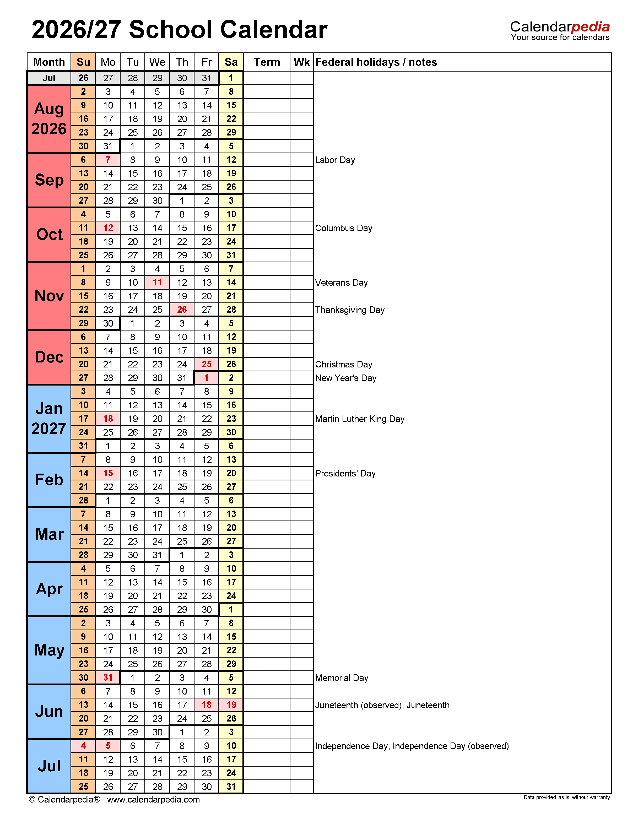 School Calendars 2026 2027 Free Printable PDF Templates