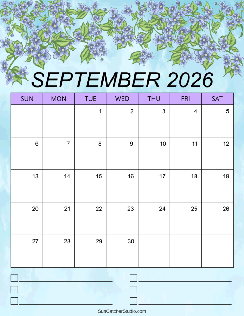September 2026 Calendar Free Printable DIY Projects Patterns