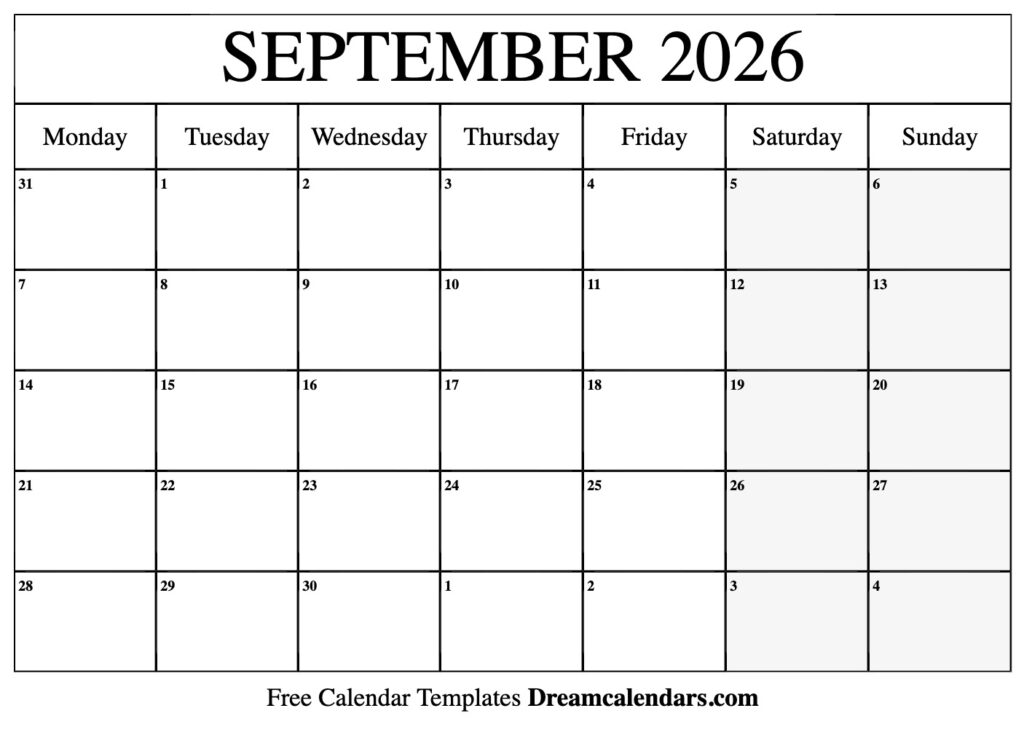 September 2026 Calendar Free Printable With Holidays And Observances