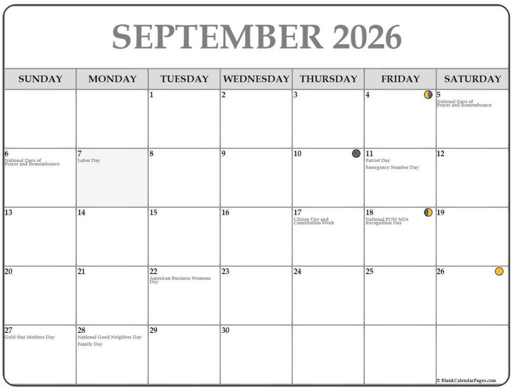 September 2026 Lunar Calendar Moon Phase Calendar