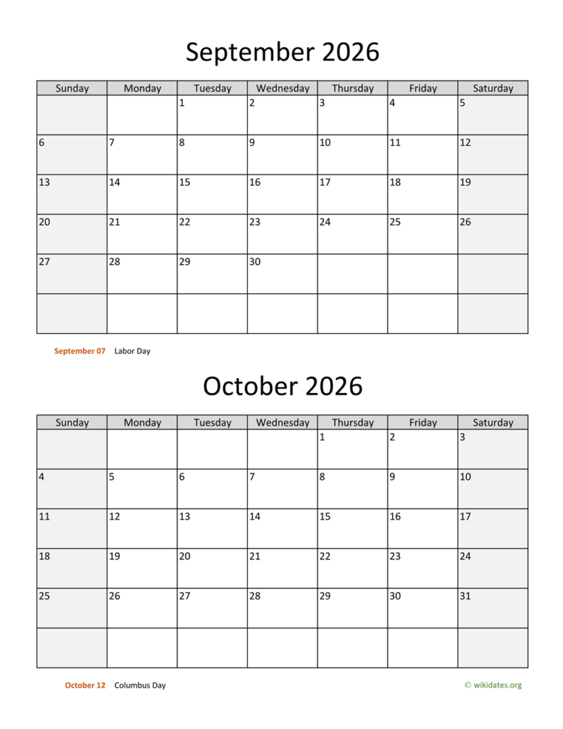 September October Calender 2026 Free Printable Calendar September October Calender 2026 Free Printable Calendar