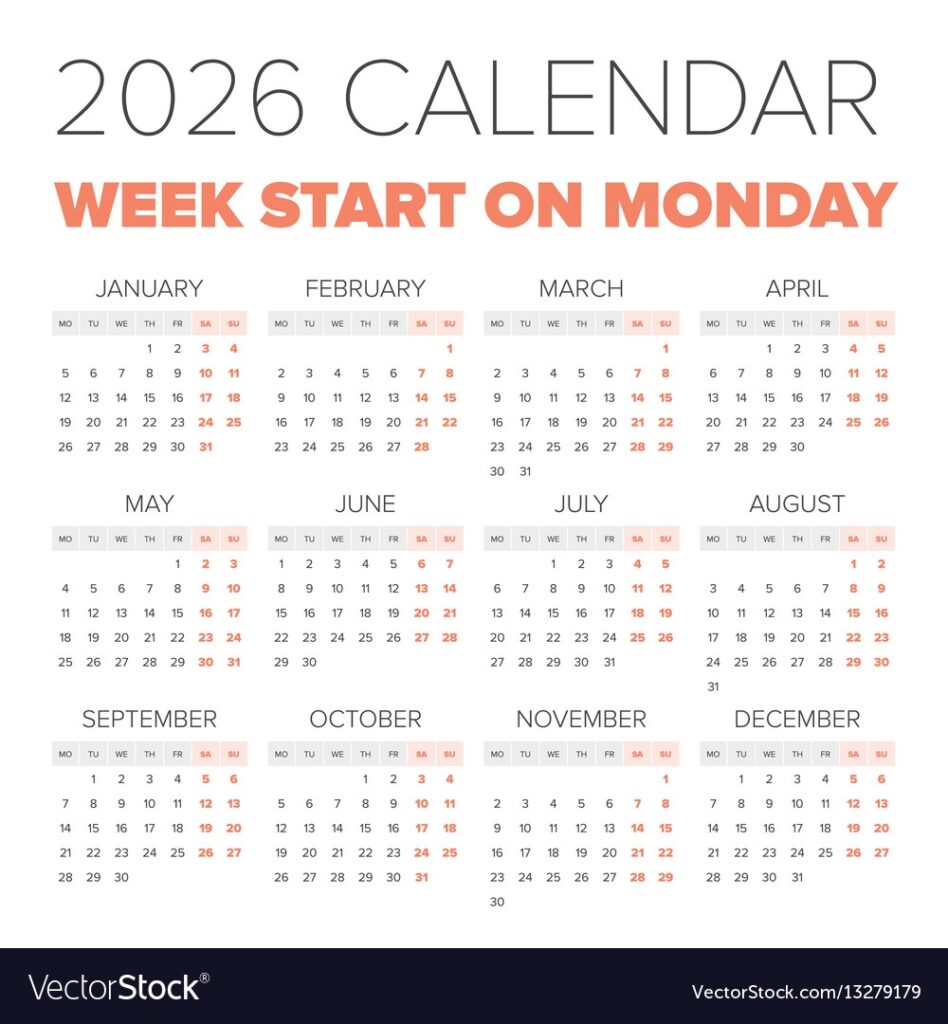 Simple 2026 Year Calendar Royalty Free Vector Image