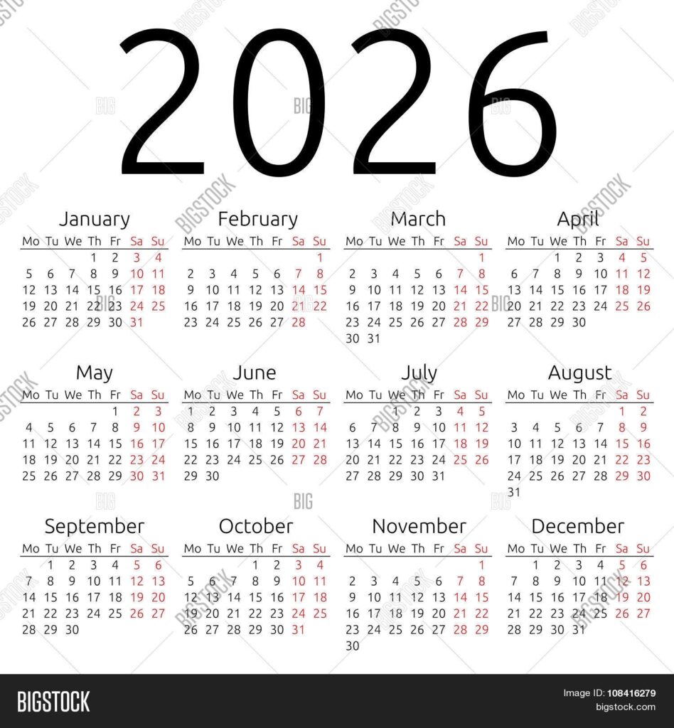 Simple Calendar 2026 Vector Photo Free Trial Bigstock