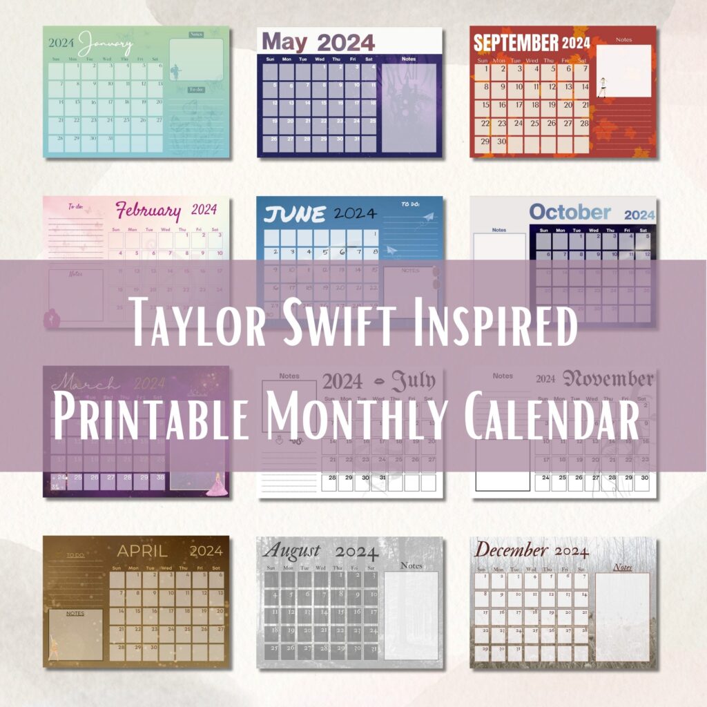 Taylor Swift Calendar Printable Taylor Swift Monthly Calendar 2024