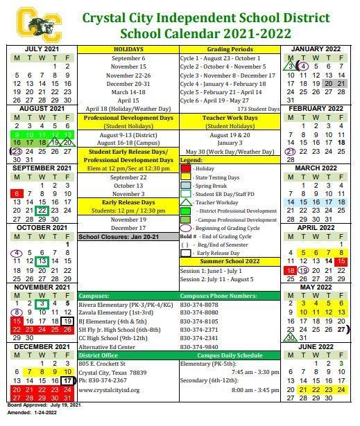 Updated CCISD School Calendar Dr Tomas Rivera Elementary