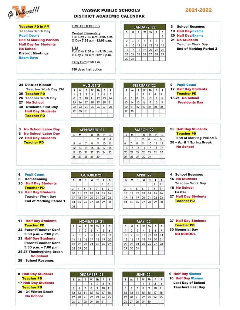 Vassar Public Schools Calendar 2024 2025