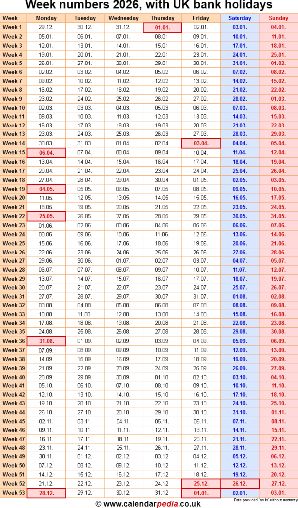 Week Numbers 2026 With Excel Word And PDF Templates