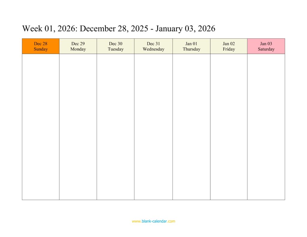 Weekly Calendar 2026 WORD EXCEL PDF 