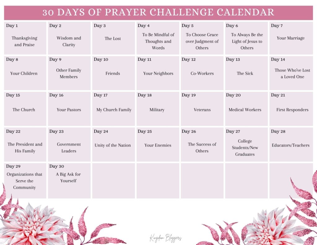 What To Pray Printable Monthly Prayer Calendars