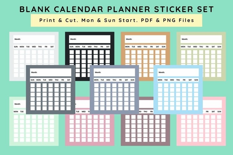 144 Printable Blank Calendar Stickers For Planner