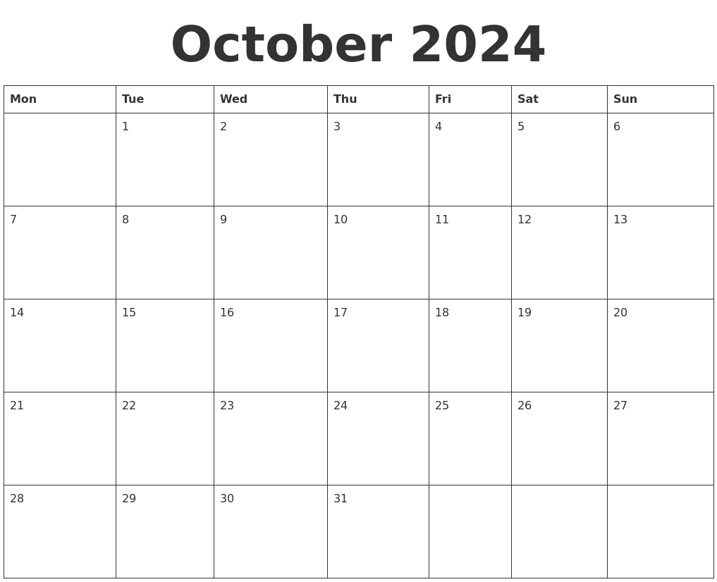 2024 October Calendar Printable Free Pdf Blank September 2024 Calendar