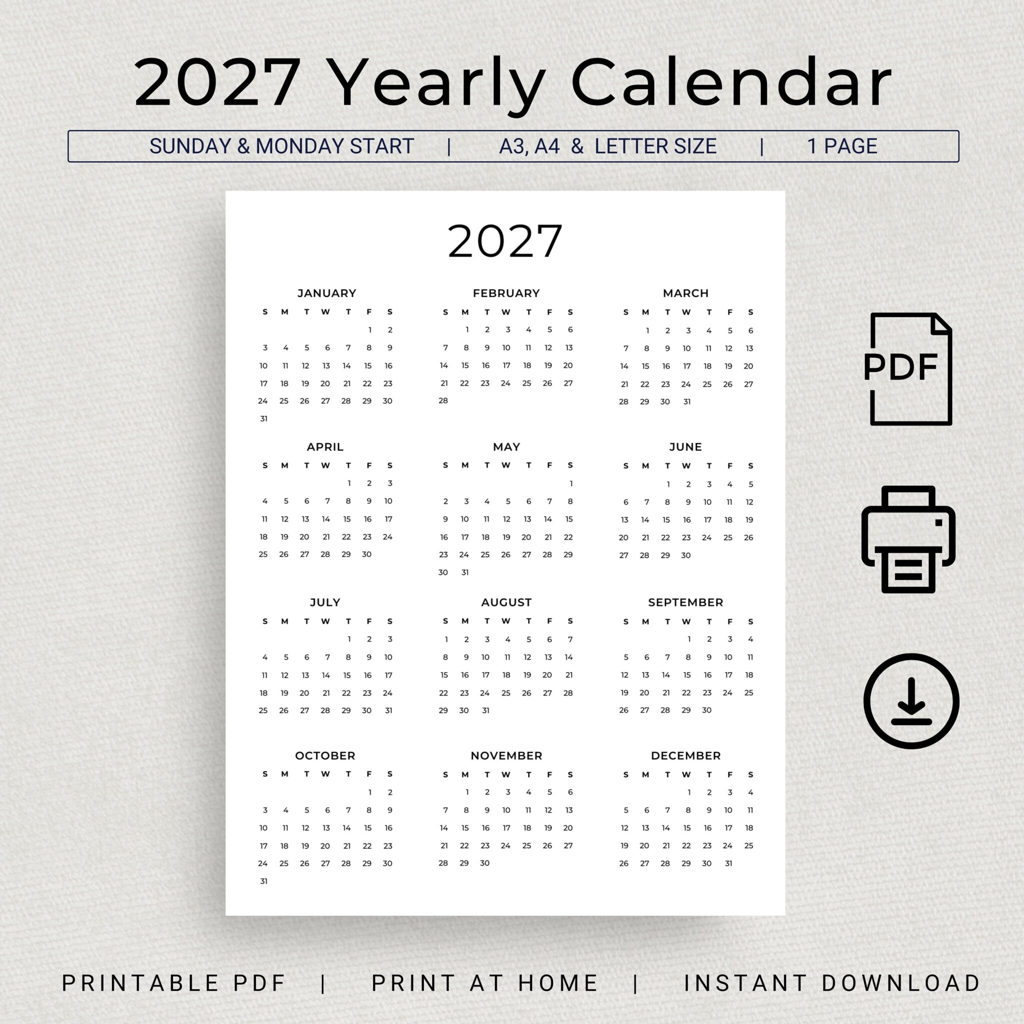 2027 Wall Calendar Printable: Stay Organized and Stylish All Year Long ...