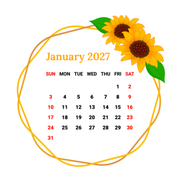 2027 January Month Calendar With Flower Frame Vector Monthly Calendar 2027 January Month Calendar With Flower Frame Vector Monthly Calendar