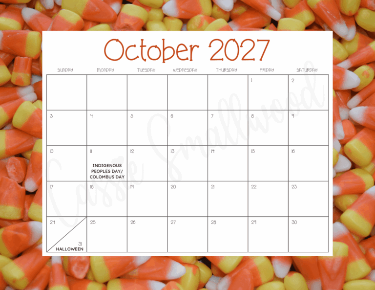 2027 October Calendar With Holidays Cassie Smallwood