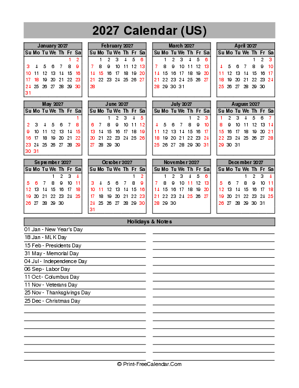 2027 USA Calendars With Holidays In PDF WORD EXCEL 2027 USA Calendars With Holidays In PDF WORD EXCEL