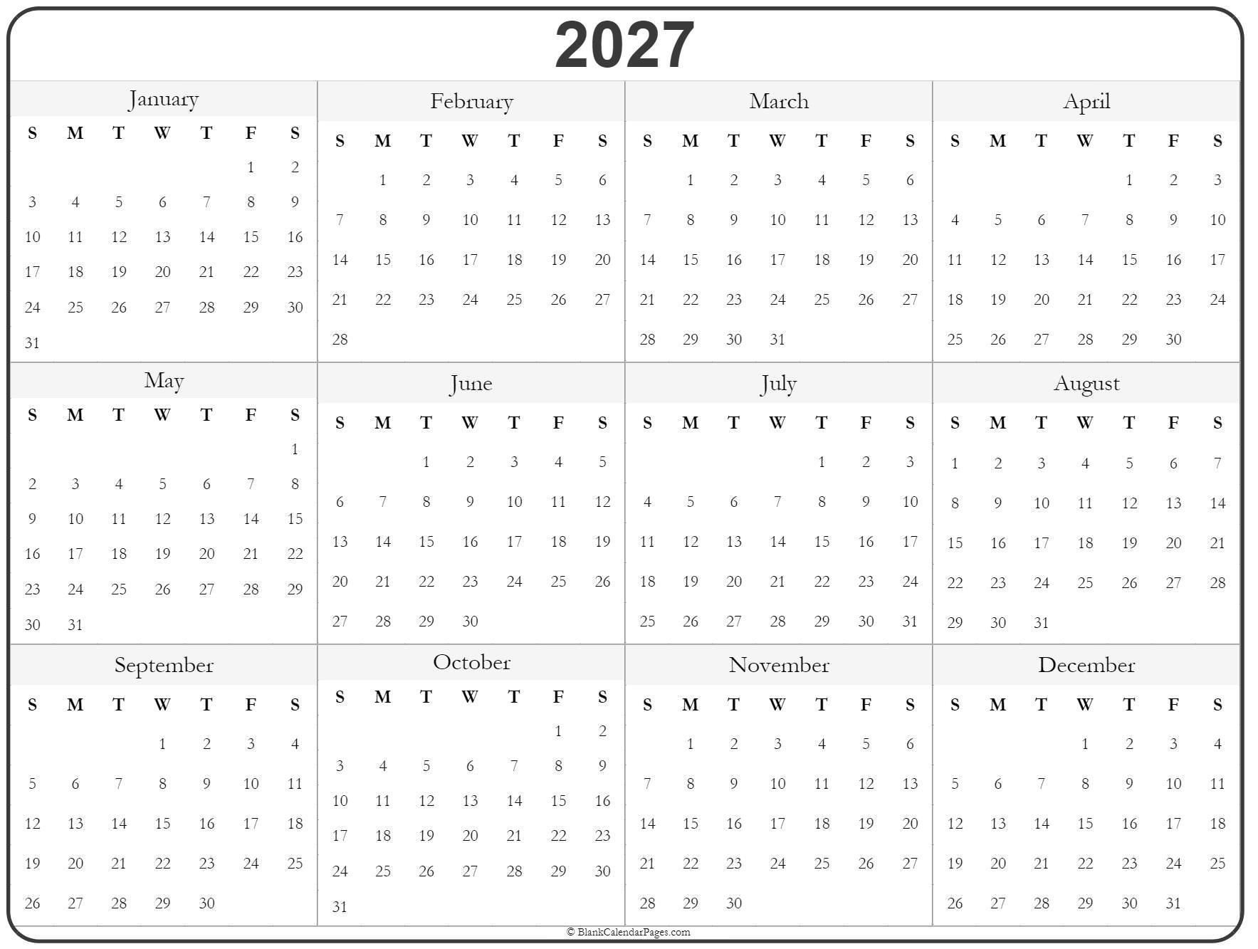 2027 Year Calendar Yearly Printable 2027 Year Calendar Yearly Printable
