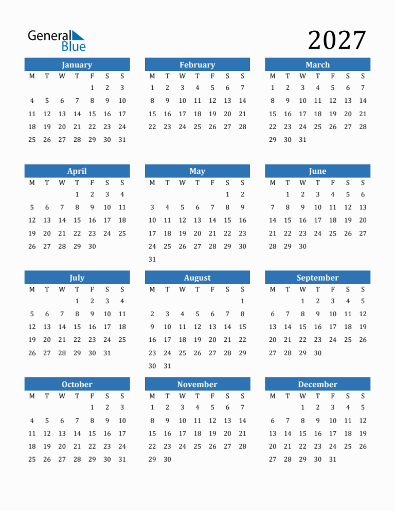 2027 Yearly Calendar