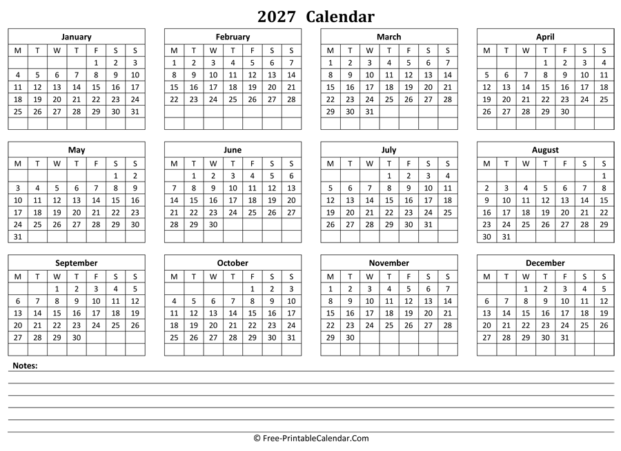 2027 Yearly Calendar In Excel PDF And Word 2027 Yearly Calendar In Excel PDF And Word