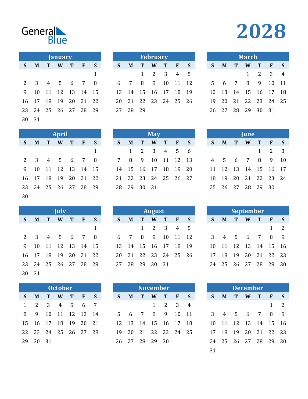 2028 Calendar PDF Word Excel 2028 Calendar PDF Word Excel