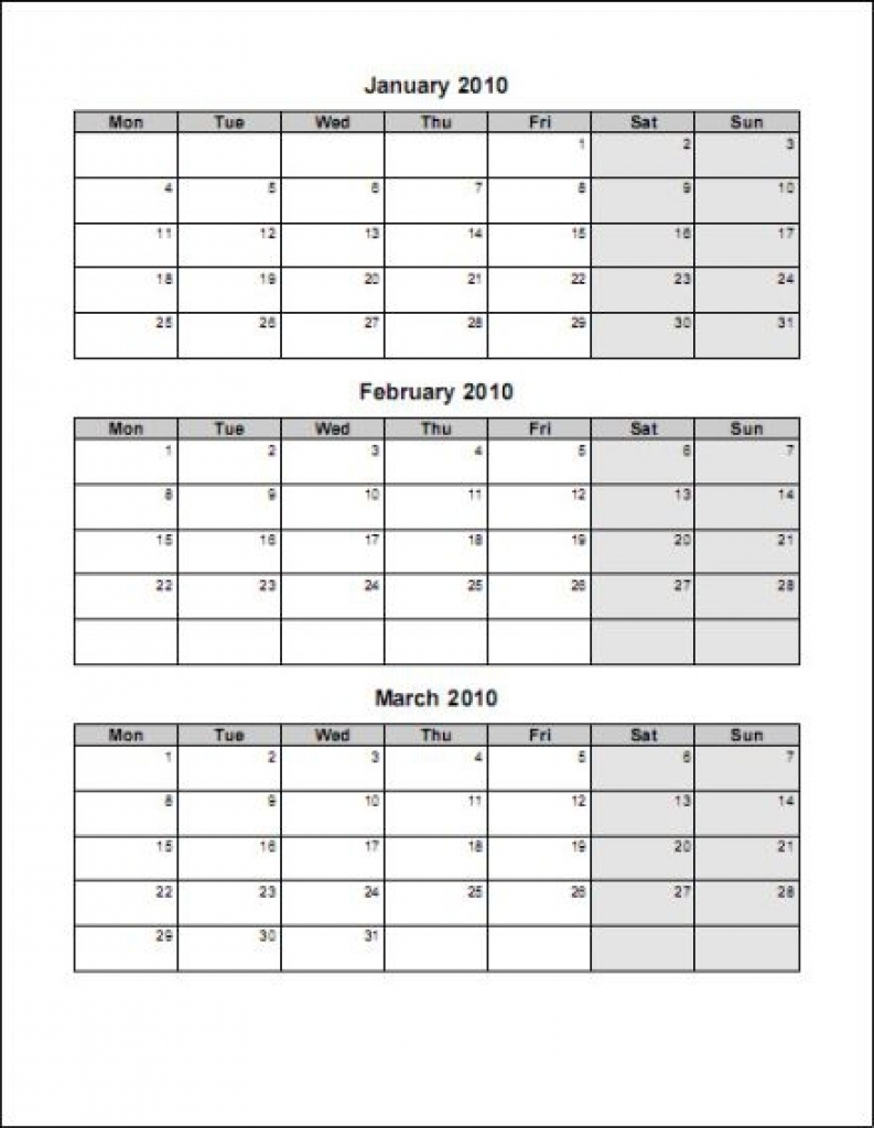 3 Month Printable Calendar