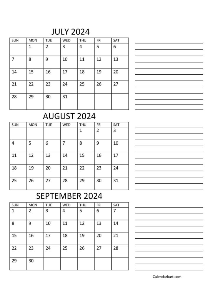 3 Month Vertical Calendar Printable July: Stay Organized and On ...