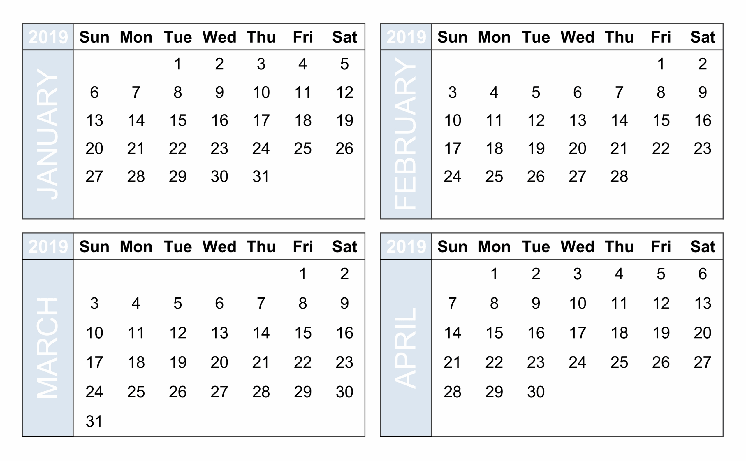 4 Month Printable Calendar 4 Month Printable Calendar