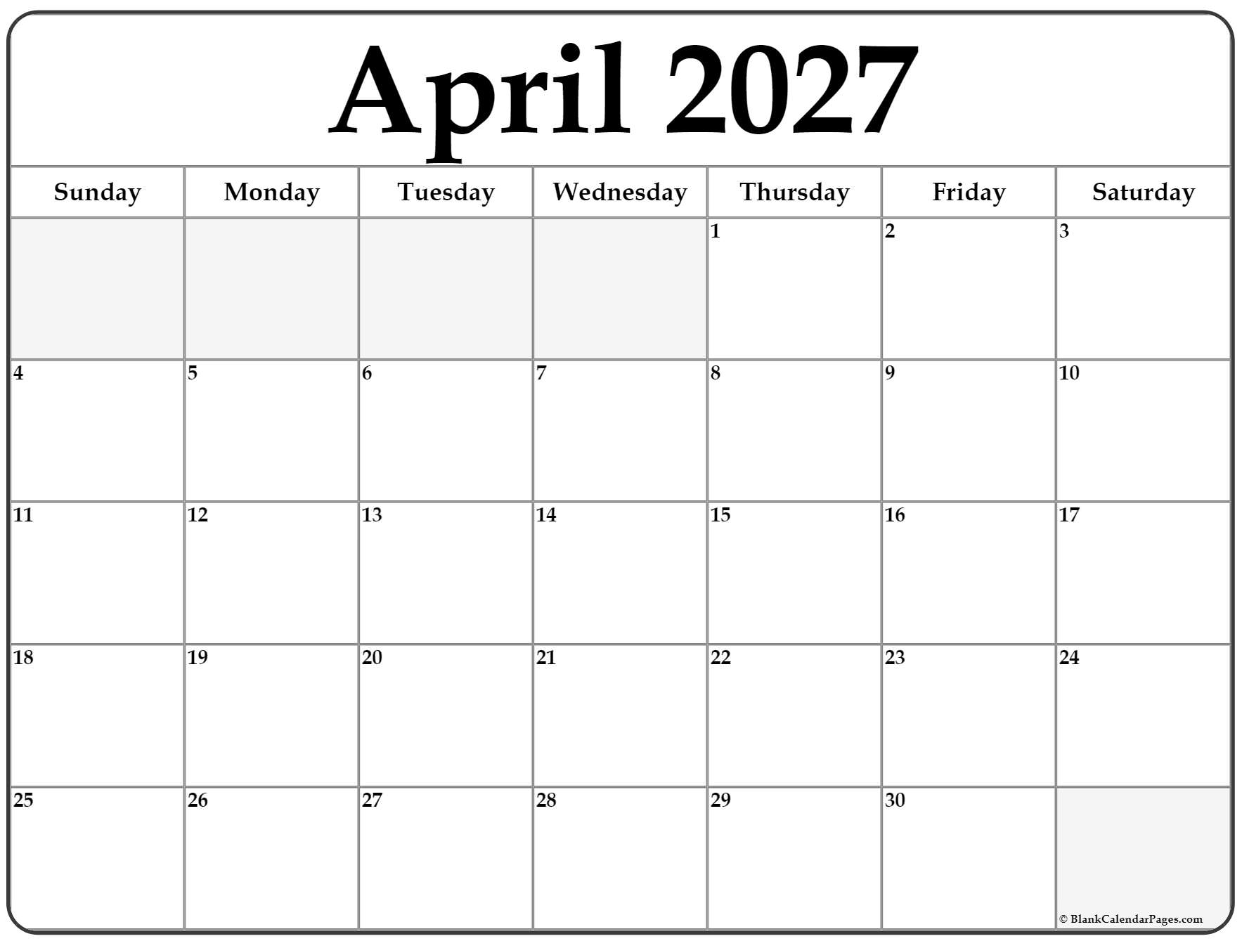 April 2027 Calendar Free Printable Calendars April 2027 Calendar Free Printable Calendars