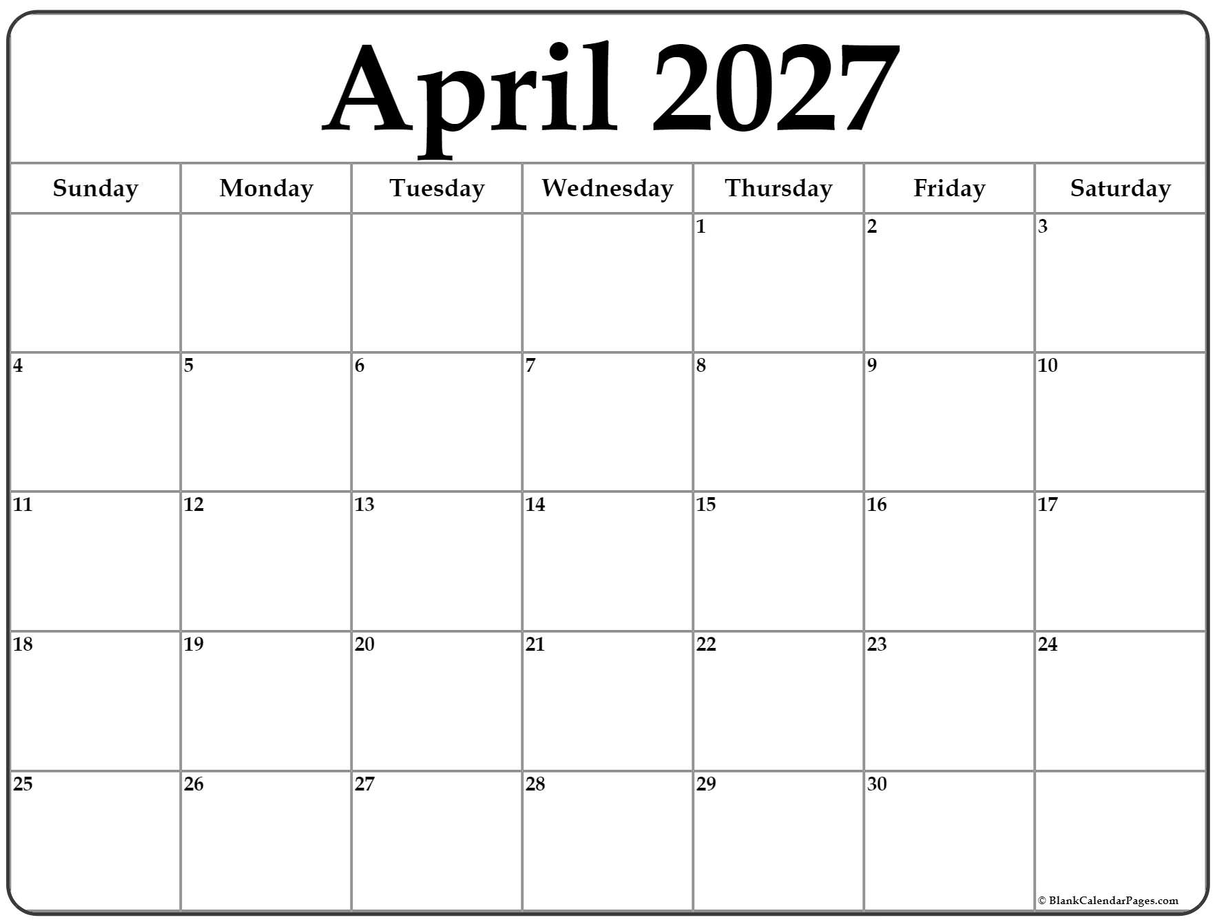 April 2027 Calendar Free Printable Calendars