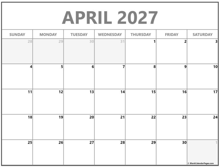 April 2027 Calendar Free Printable Calendars