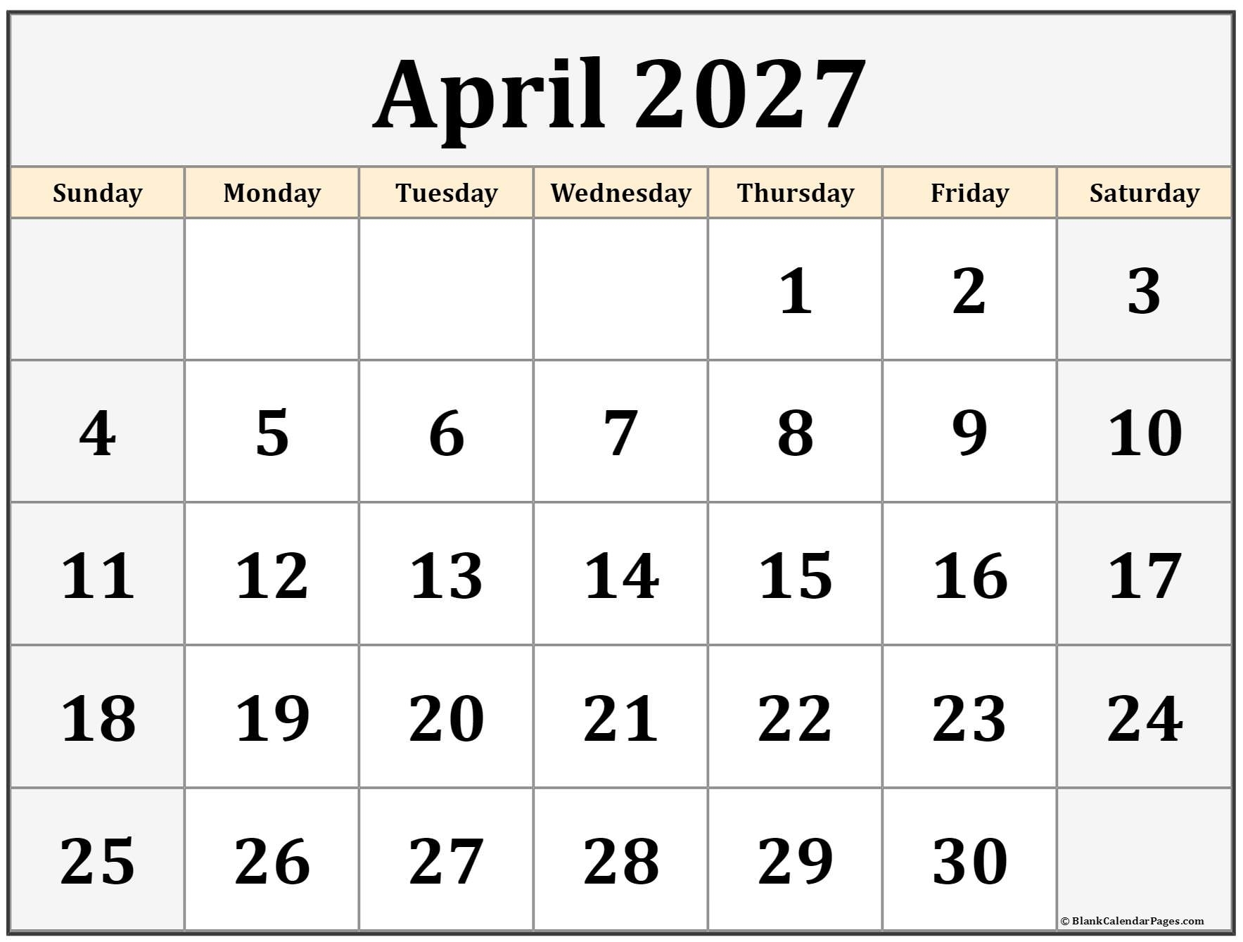 April 2027 Calendar Free Printable Calendars April 2027 Calendar Free Printable Calendars