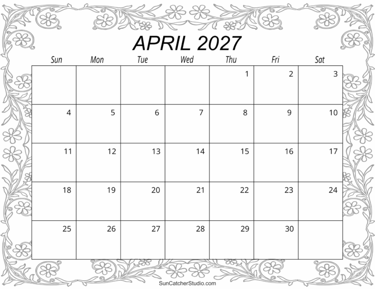 April 2027 Calendar Free Printable Free Printables Monograms 