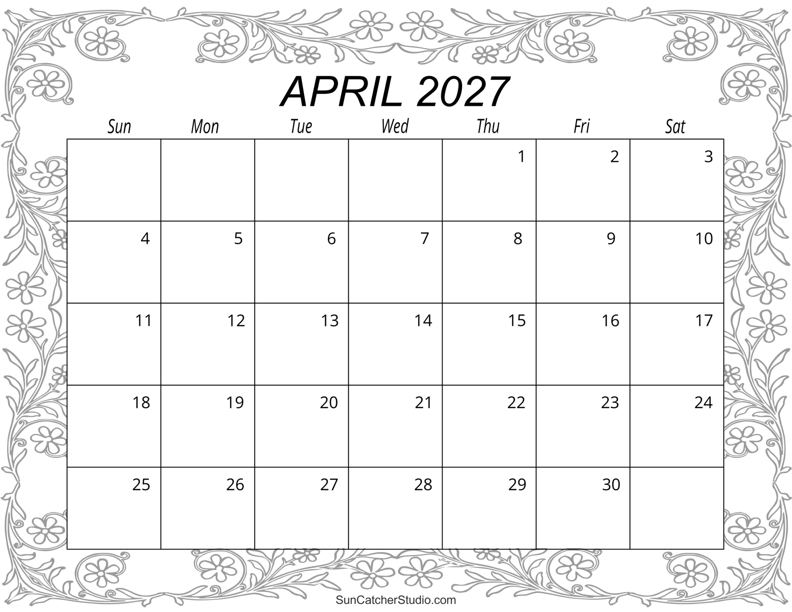 April 2027 Calendar Free Printable Free Printables Monograms