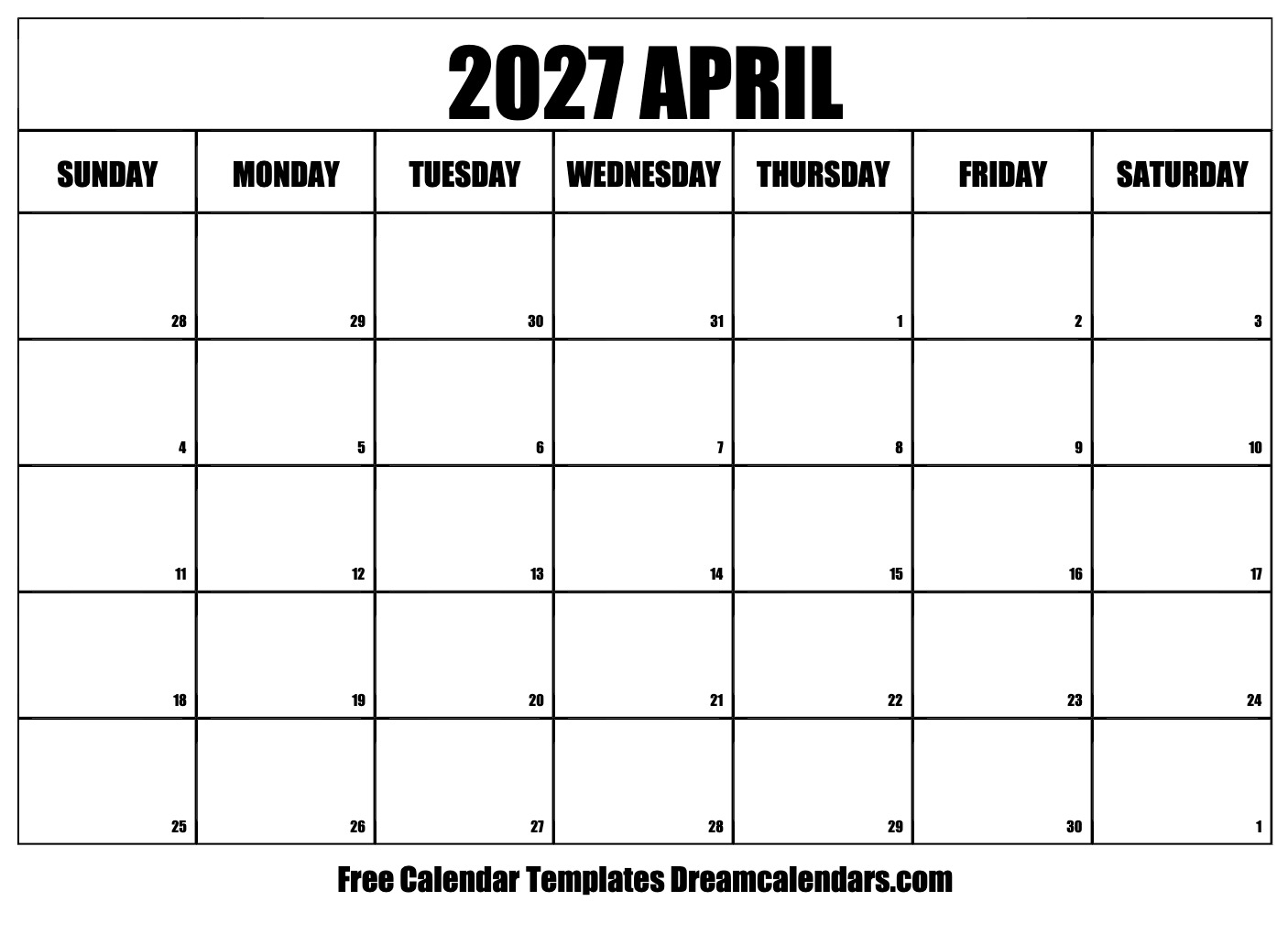 April 2027 Calendar Free Printable With Holidays And Observances