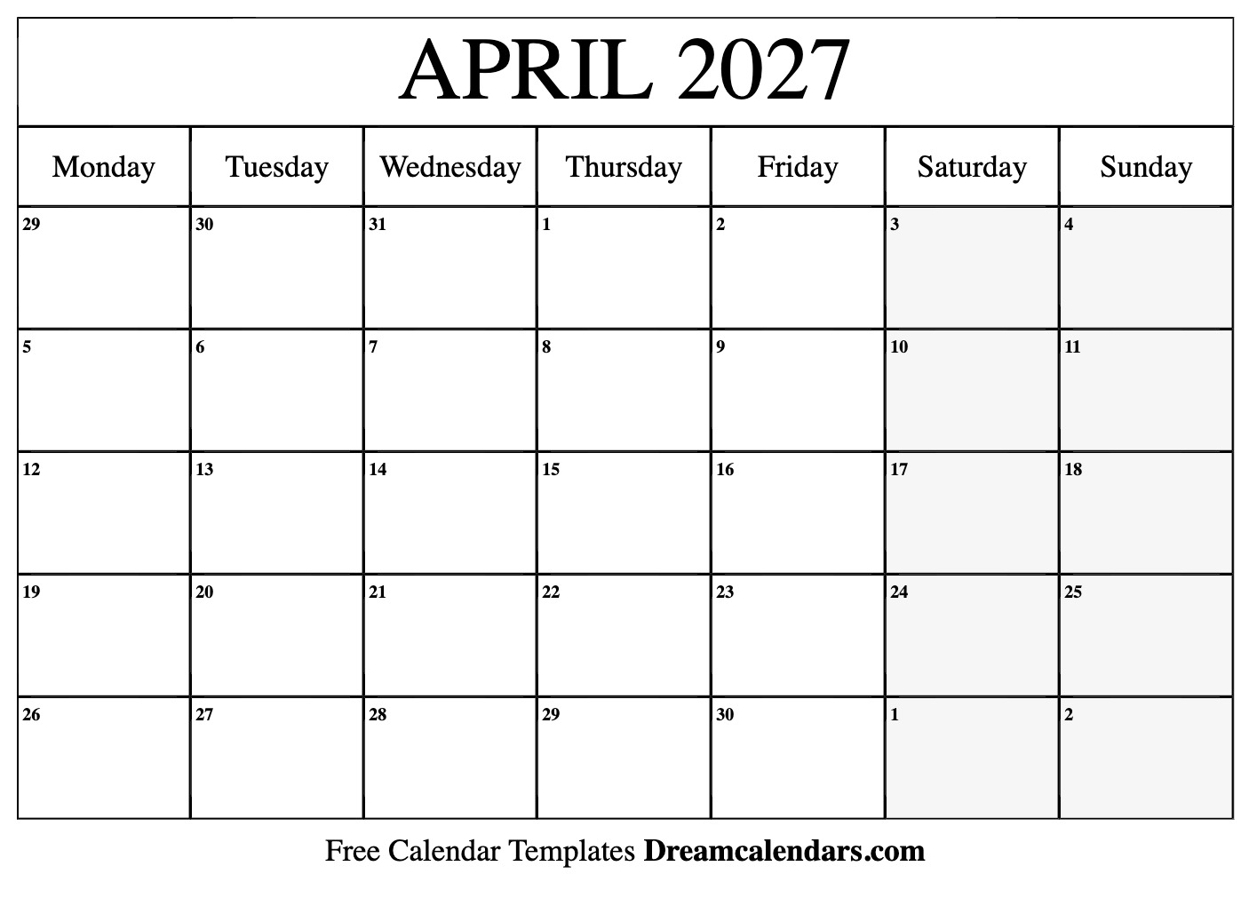 April 2027 Calendar Free Printable With Holidays And Observances April 2027 Calendar Free Printable With Holidays And Observances