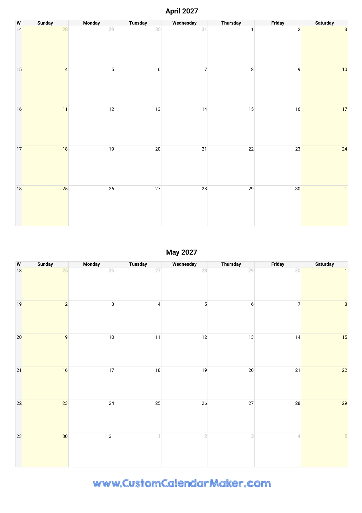 April And May 2027 Calendar